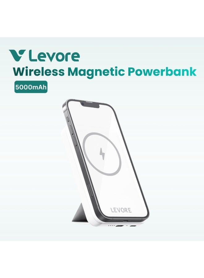 ليفور باور بانك مغناطيسي لاسلكي من ليفور 5000 مللي أمبير ، شحن سريع USB-C PD20W ، 15 وات - أبيض - Image 1